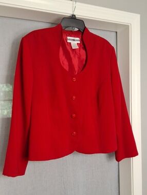 Dana Kay Red Round-Neck Button Jacket